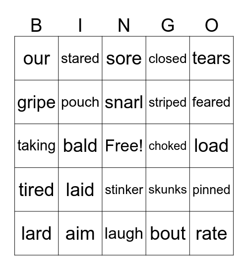 Corrective Reading words from L1/2 Bingo Card