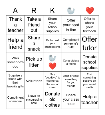 Kindness Bingo Card