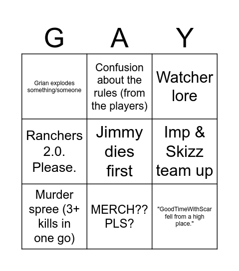 Life Series Bingo Card