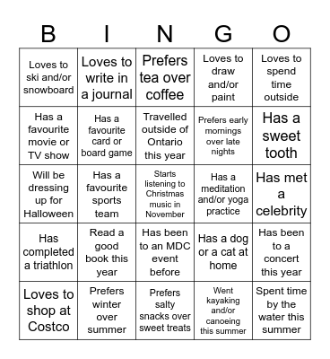 Mingle Bingo: Caregiver Retreat Bingo Card