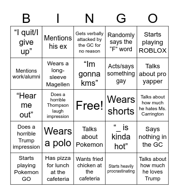Preston Bingo Card