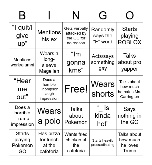 Preston Bingo Card