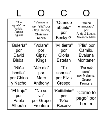 Locotubre 2024 Bingo Card
