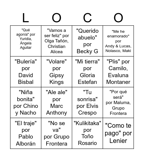 Locotubre 2024 Bingo Card