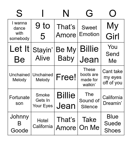 Music Bingo Card