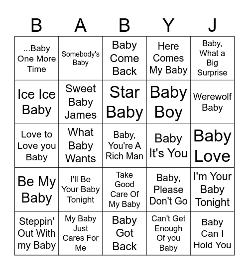 Baby Music Bingo Card