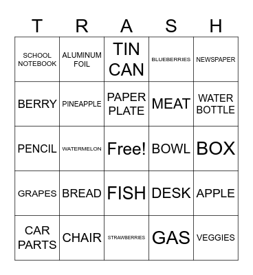 TRASH Bingo Card