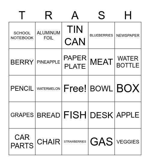 TRASH Bingo Card