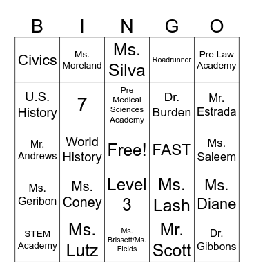 LAKE SHORE MIDDLE Bingo Card
