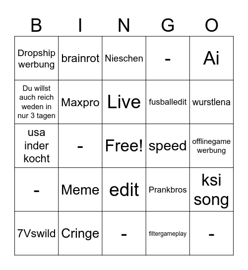 Tiktok Bingo Card