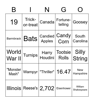 Halloween Fun Fact Bingo Card
