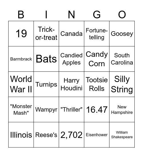 Halloween Fun Fact Bingo Card