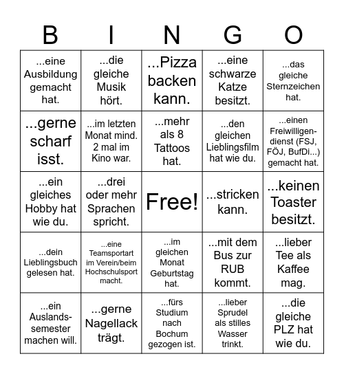 Finde eine Person, die Bingo Card