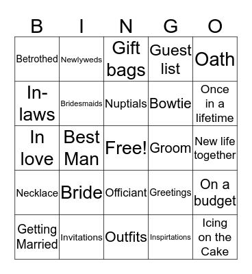 Bridal Shower Bingo Card