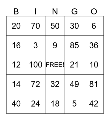 MULTIPLICATION BINGO Card