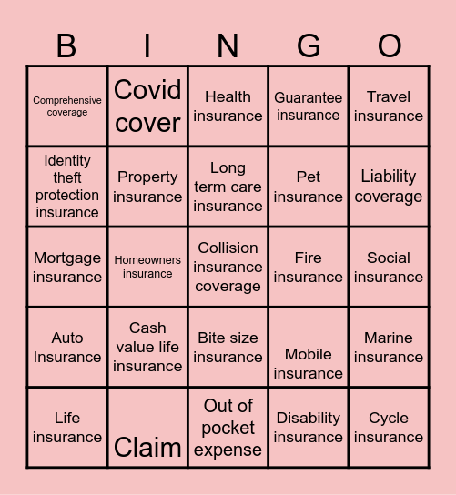 Insurance Bingo Card