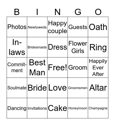Bridal Shower Bingo Card