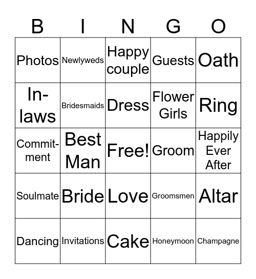 Bridal Shower Bingo Card