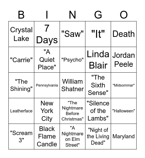 Halloween Movie Trivia Bingo Card