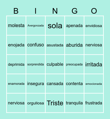 Emotions Bingo (Spanish Edition) Bingo Card