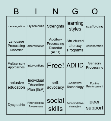 Group 2 - SpEd 603 Bingo Card