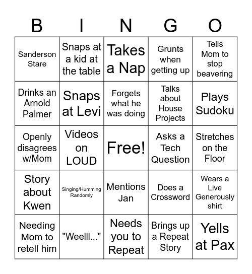 Dell Sanderson Bingo! Bingo Card