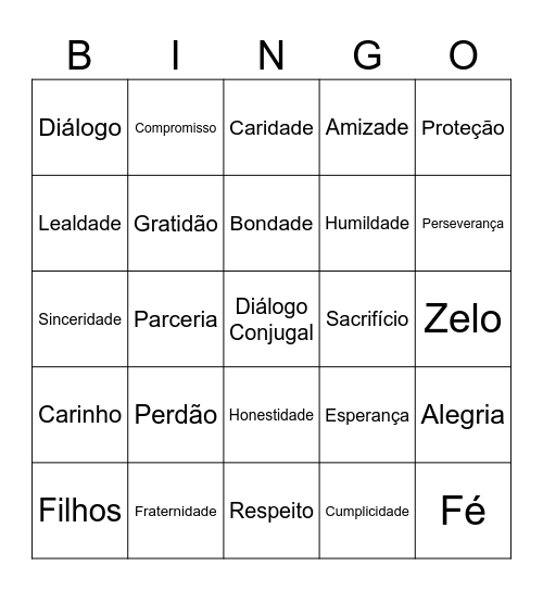 Bingo da Família Bingo Card