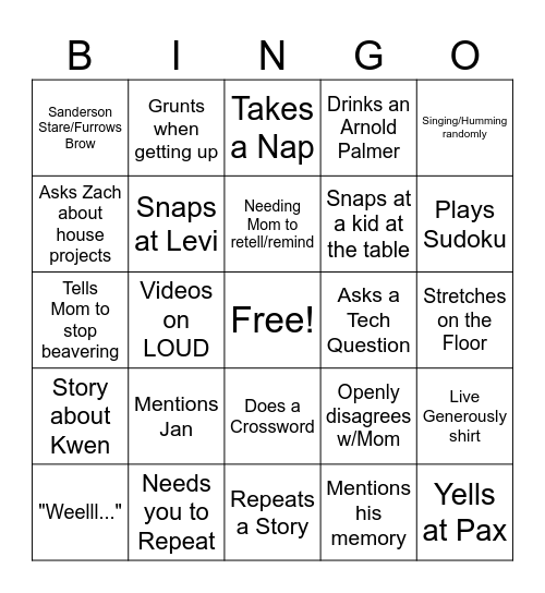 Dell Sanderson Bingo! Bingo Card