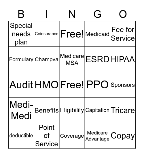 Medicare Advantage Bingo Card