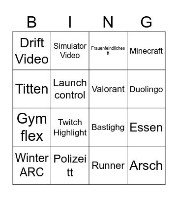 Jans Tiktok Bingo Card