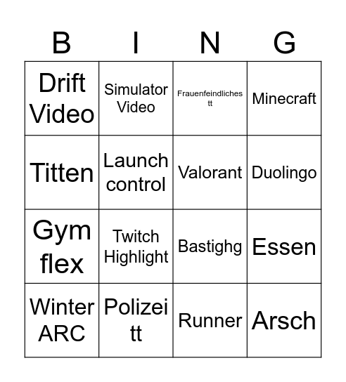 Jans Tiktok Bingo Card