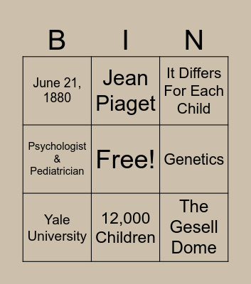 Arnold Gesell Bingo Card