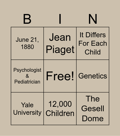 Arnold Gesell Bingo Card