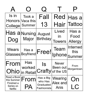 AOQTPI BINGO Card