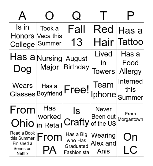 AOQTPI BINGO Card