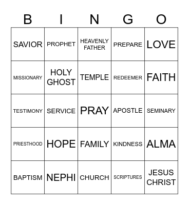 THE BOOK OF MORMON Bingo Card