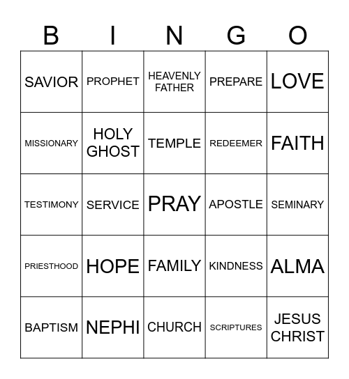 THE BOOK OF MORMON Bingo Card