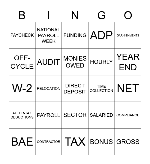 NATIONAL PAYROLL WEEK Bingo Card