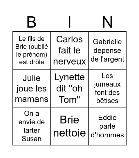 Desperate housewives Bingo Card