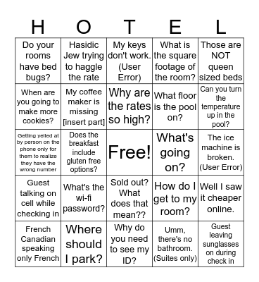 Front Desk Bingo Card