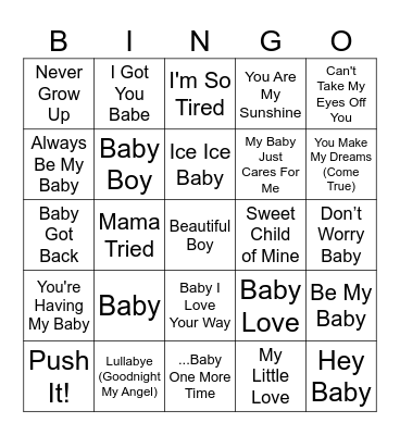 Baby Dingle's Baby Shower! Bingo Card