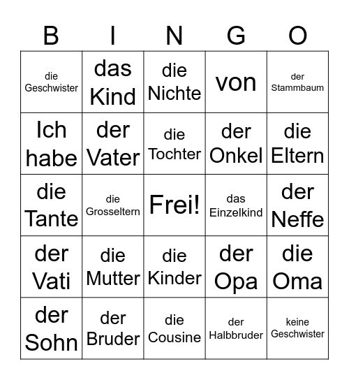 Die Familie Bingo Card