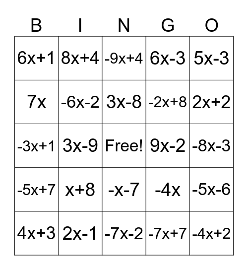 Bingo Expressions Bingo Card