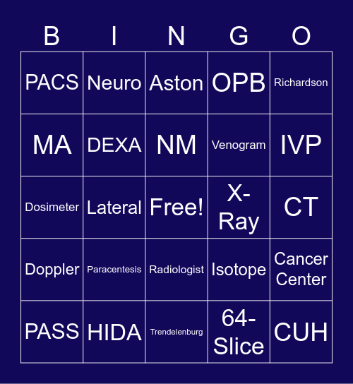 Radiologic Technology Week Bingo Card