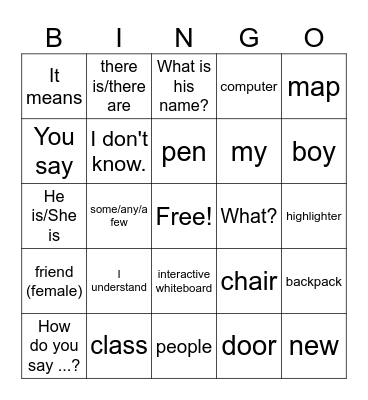 ¡Qué chévere! 1, Ch. 2A - En la clase Bingo Card