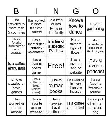 Icebreaker Bingo Card