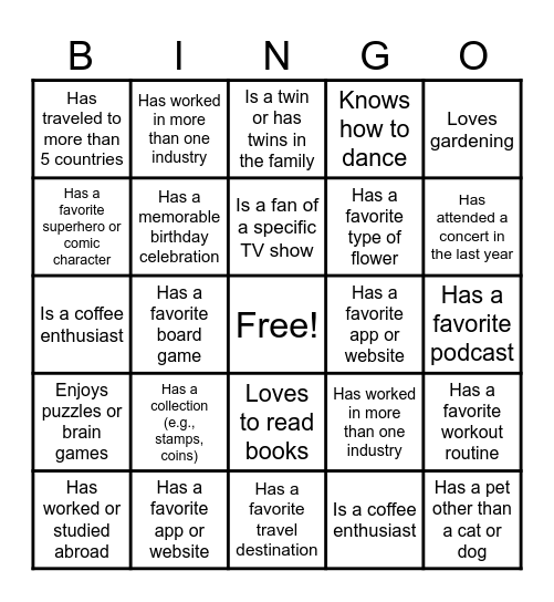 Icebreaker Bingo Card