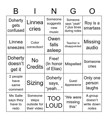 COMACAD CRIT FRIENDS Bingo Card