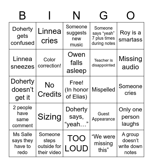 COMACAD CRIT FRIENDS Bingo Card