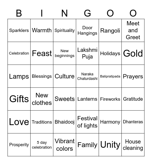 Diwali Bingo Card